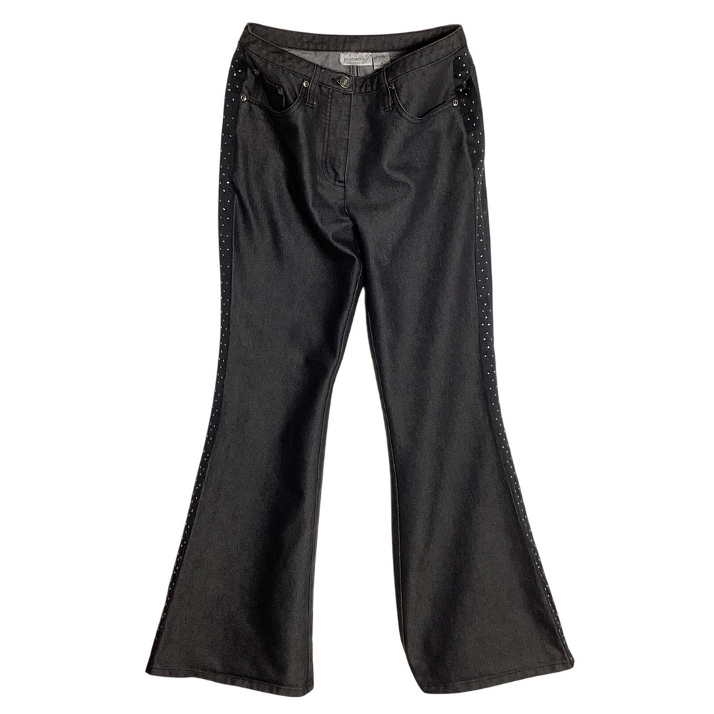 Jeanology Collection Size 6 Black Rhinestone Side Stripe Flare Jeans Y2K